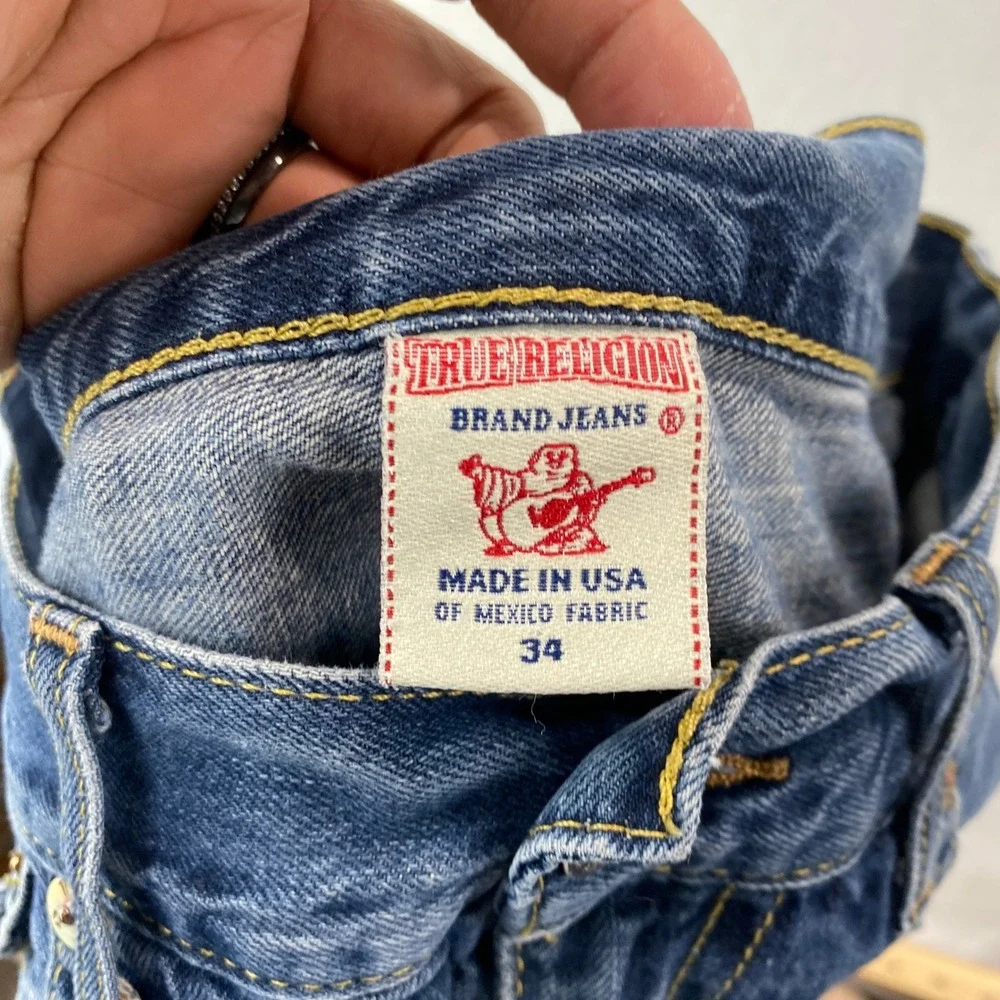 VTG Y2K True Religion Straight Leg Jeans Mens 34 Blue Denim Made in USA 0461
